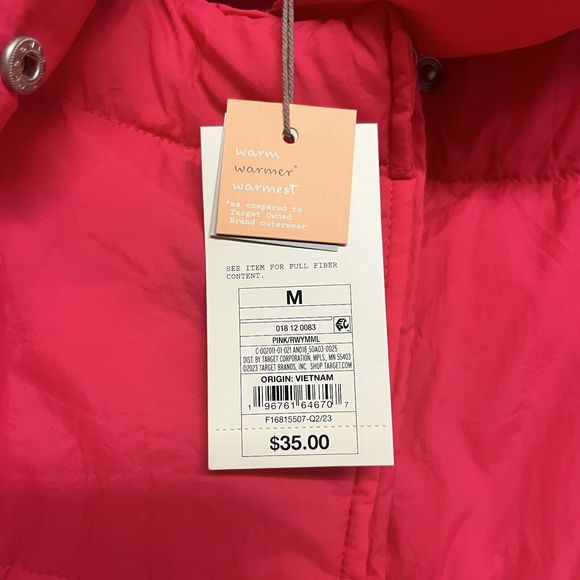 NWT A New Day Pink Puffer Jacket Size Medium Stand Up Collar Snap Front Closure - Picture 4 of 7
